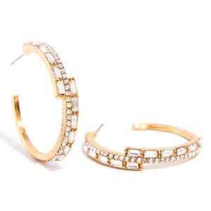 Gold and Rhinestone Half Hoop Earrings